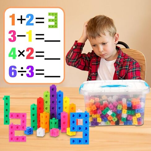 Jenaai 400 Pcs Math Linking Cubes with Storage Box, Plastic Counting Blocks, Colorful Math Cubes, Manipulative Connecting Snap Blocks for Early Math Construction Kindergarten Educational Toy (Blue) in Saudi Arabia