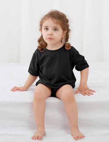 Jimonda Baby Bubble Romper Boy Girl Solid Color T-Shirt Outfits Short Sleeve Bodysuit Organic Cotton 2Pcs in Saudi Arabia