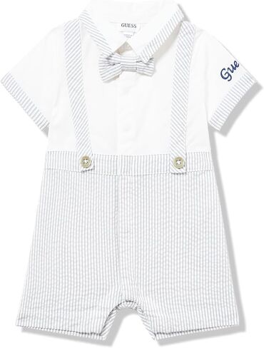 GUESS baby-boys Short Sleeve Seersucker Romper Suit With Bowtie in Saudi Arabia