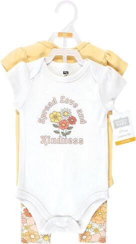Hudson Baby unisex-baby Unisex Baby Cotton Bodysuit and Pant Set, Peace Love Flowers, 0-3 Months in Kuwait