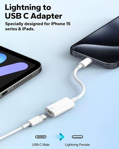 MoKo Lightning to USB C Cable Adapter 2 Pack, Lightning Female to USB C Male Adapter Connector for iPhone 15/15 Pro/15 Pro Max/15 Plus, Support 35W PD Fast Charging & Data Transfer, Not for Audio/OTG in Saudi Arabia