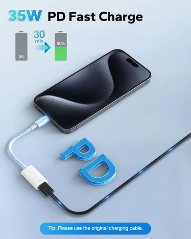 MoKo Lightning to USB C Cable Adapter 2 Pack, Lightning Female to USB C Male Adapter Connector for iPhone 15/15 Pro/15 Pro Max/15 Plus, Support 35W PD Fast Charging & Data Transfer, Not for Audio/OTG in Saudi Arabia