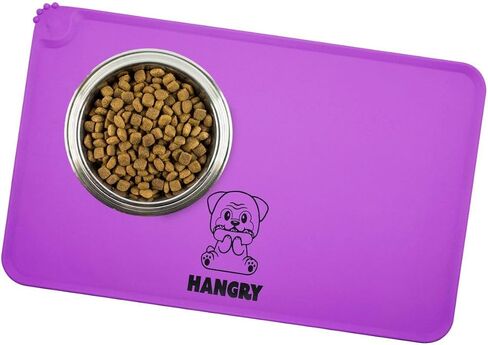 Doggyway Silicone Dog Cat Bowl Mat, Non-Stick Food and Water Bowl Waterproof Feeding Mat, Mutiple Patterns and Patterns (Hangry) in Saudi Arabia