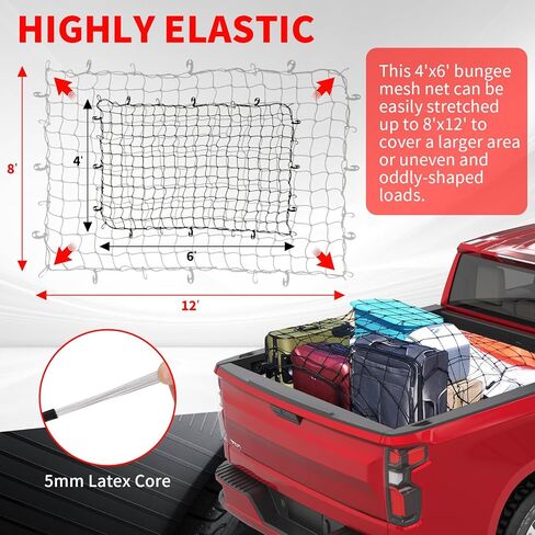 Cargo Net for Pickup Truck Bed, 4' x 6' Stretches to 8' x 12' Cargo Net Heavy Duty Latex Bungee Cargo Net Mesh Compatible with Ford, Dodge Ram, Chevy, Toyota in Saudi Arabia