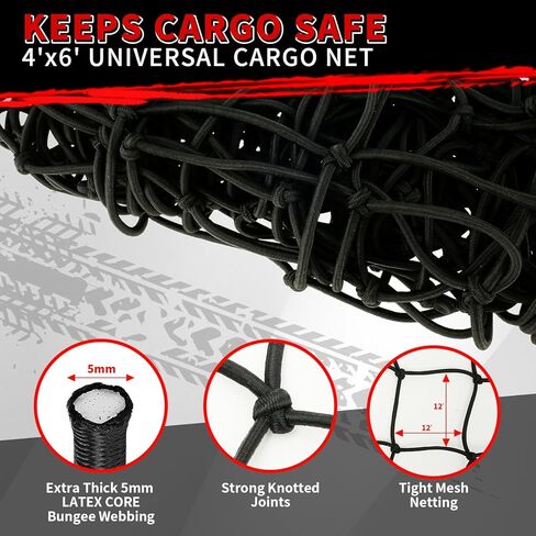 Cargo Net for Pickup Truck Bed, 4' x 6' Stretches to 8' x 12' Cargo Net Heavy Duty Latex Bungee Cargo Net Mesh Compatible with Ford, Dodge Ram, Chevy, Toyota in Saudi Arabia