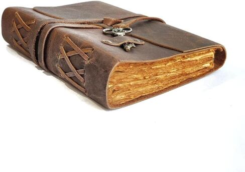 Antique Handmade Leather Journal with Handmade deckle edge Paper, Vintage Key Closure, Leather Bound Journal - Book of Shadows in Saudi Arabia