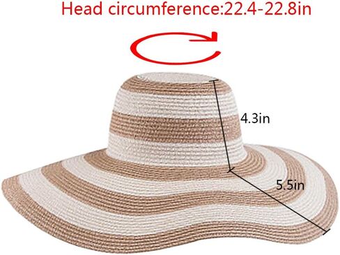 Women Stripe Straw Hat Wide Brim Sun Hat Foldable Summer Beach Caps Gift for Mom Wife Girlfriend in Saudi Arabia