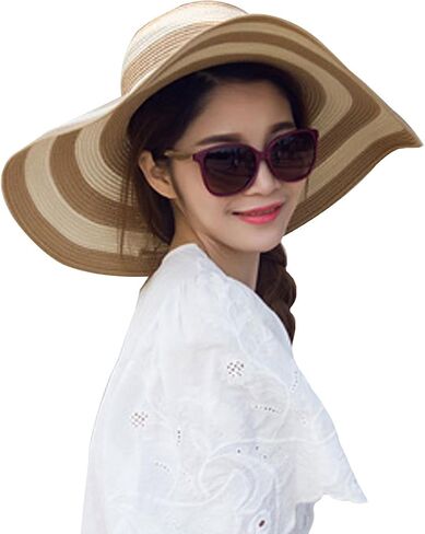 Women Stripe Straw Hat Wide Brim Sun Hat Foldable Summer Beach Caps Gift for Mom Wife Girlfriend in Saudi Arabia