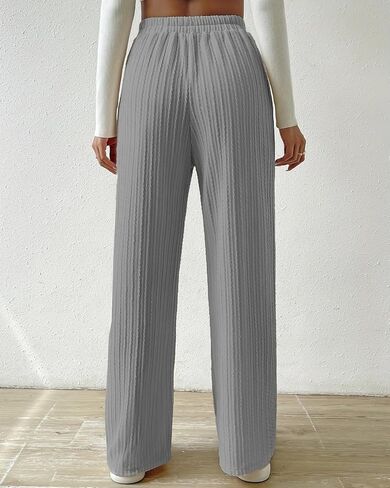 Knit Pants for Women, Ribbed Pants, Wide Leg Lounge Pants for Women, Elastic Waist Straight Leg Sweatpants in Kuwait