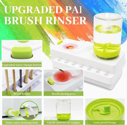 Paint Brush Cleaner, Upgrade Paint Brush Rinser Cup with Drain and Brush Holder, Water Circulation Paintbrush Cleaner Tool for Acrylic, Watercolor, Water-Based Art Supplies Brush Cleaner Set, Green in Saudi Arabia