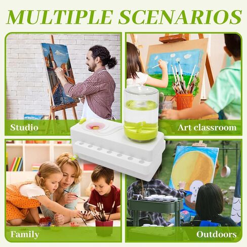 Paint Brush Cleaner, Upgrade Paint Brush Rinser Cup with Drain and Brush Holder, Water Circulation Paintbrush Cleaner Tool for Acrylic, Watercolor, Water-Based Art Supplies Brush Cleaner Set, Green in Saudi Arabia