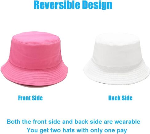 قبعة دلو Sydbecs للنساء والرجال، قبعة شاطئ صيفية من القطن ذات وجهين، نمط بلون سادة (B وردي فاقع/أبيض قابل للعكس) in Kuwait