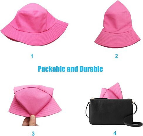 قبعة دلو Sydbecs للنساء والرجال، قبعة شاطئ صيفية من القطن ذات وجهين، نمط بلون سادة (B وردي فاقع/أبيض قابل للعكس) in Kuwait