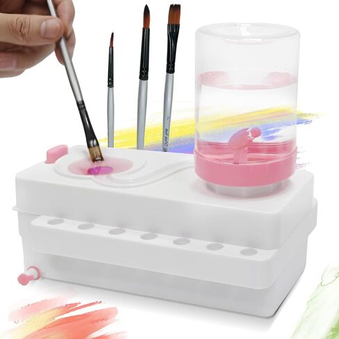 Paint Brush Cleaner, Upgrade Paint Brush Rinser Cup with Drain and Brush Holder, Water Circulation Paintbrush Cleaner Tool for Acrylic, Watercolor, Water-Based Art Supplies Brush Cleaner Set, Green in Saudi Arabia
