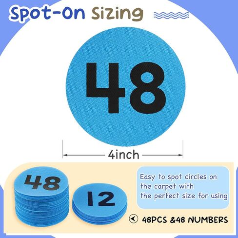 Ireer 48 Pcs Carpet Marker Spots, Carpet Dots with Number 1-48, Line up Spots for Classroom Rug,4 Inch Floor Dots for Teacher Supplies, Classroom Decoration(Black, White) in Saudi Arabia