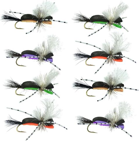 The Fly Fishing Place Hippie Stomper Sampler 4 Colors Foam Body Trout Bass Dry Fly Fishing Flies - Set of 8 Hopper Flies Hook Size 10 in Saudi Arabia