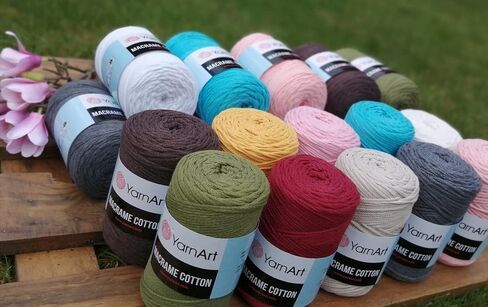 ألوان متناغمة من قطن YarnArt Macrame، مصنوعات فريدة من نوعها من Macrame 8.80 أونصة، 246.06 ياردة 80% قطن Macrame Rope Macrame، وزن غزل Macrame متوسط ​​(792) in Kuwait