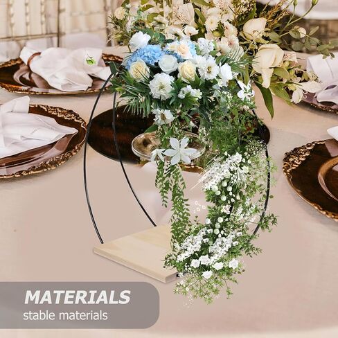 قطعة مركزية للطاولة على شكل حلقة إكليل زهور معدنية من BESPORTBLE مع حامل خشبي إكليل زهور على شكل طوق مكرمية DIY لحفلات الزفاف وعيد الحب وديكور الحائط قطعة واحدة in Kuwait