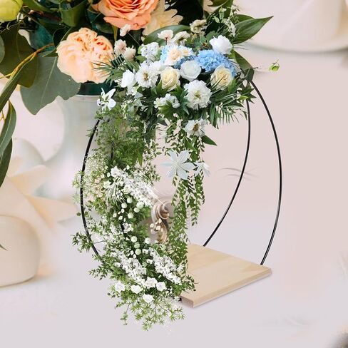 قطعة مركزية للطاولة على شكل حلقة إكليل زهور معدنية من BESPORTBLE مع حامل خشبي إكليل زهور على شكل طوق مكرمية DIY لحفلات الزفاف وعيد الحب وديكور الحائط قطعة واحدة in Kuwait