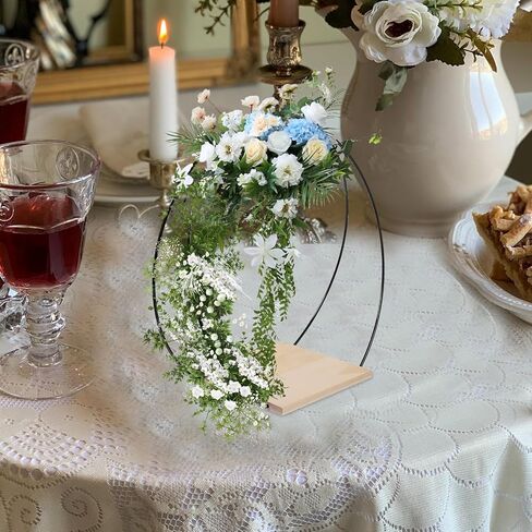 قطعة مركزية للطاولة على شكل حلقة إكليل زهور معدنية من BESPORTBLE مع حامل خشبي إكليل زهور على شكل طوق مكرمية DIY لحفلات الزفاف وعيد الحب وديكور الحائط قطعة واحدة in Kuwait