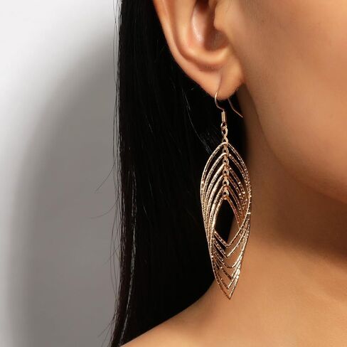 أقراط متدلية ذهبية للنساء أقراط متدلية من الفضة البوهيمية أقراط متدلية بطبقات بوهو للفتيات in Kuwait