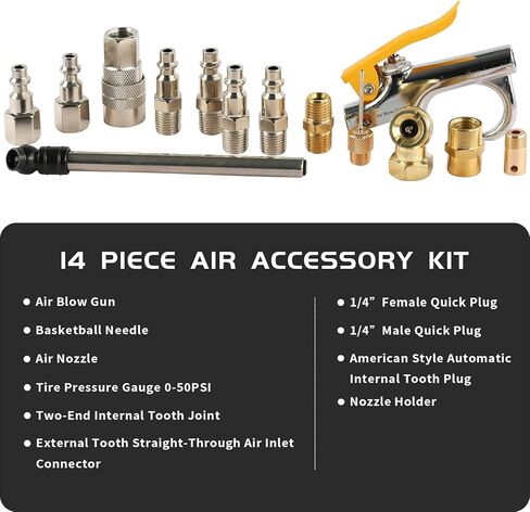 Air Compressor Accessories Kit 14 Accessory Piece, Hose Connector and Nozzles Set in Kuwait