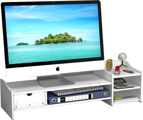 حامل شاشة، حامل شاشة، حامل شاشة مع درج، حامل شاشة بطبقتين للمكتب مع رف تخزين من 3 طبقات، حامل شاشة كمبيوتر وحامل كمبيوتر محمول للمكتب والكمبيوتر الشخصي والطابعة in Kuwait