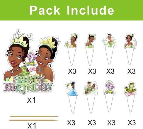 25Pcs Princess and the Frog Cake Decorations with 24pcs Cupcake Toppers, 1pcs Cake Topper for Princess Tiana Birthday Party Supplies in Saudi Arabia