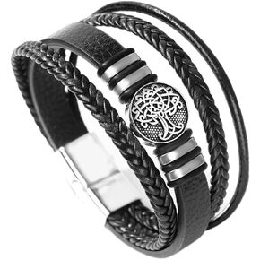 Mens Leather Bracelet with Multi-Layer Braided Leather Mens Bracelet Valentine's Day Gift