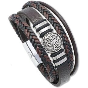 Mens Leather Bracelet with Multi-Layer Braided Leather Mens Bracelet Valentine's Day Gift
