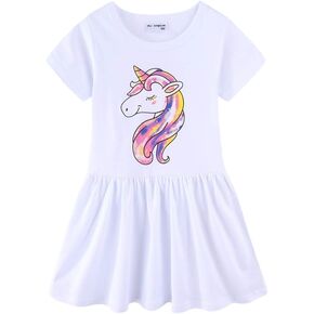 LittleSpring Girls Swing Dress Cute Animal Pattern Casual A-Line Dresses