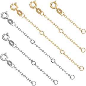 TOAOB 6pcs Necklace Extenders 14K Gold Chain Extenders Gold Silver 1.18 Inch 1.96 Inch 3.14 Inch Bracelet Extension Chains with Lobster Clasps for DIY Jewelry Making