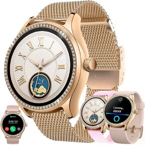 Smart Watch (Answer/Make Calls) for Women with Alexa Built-in, Smartwatch for Android iPhone, 1.38" Activity Tracker with Heart Rate Sleep SpO2 Monitor, 100+ Sports IP68 Fitness Tracker (Rose Gold)