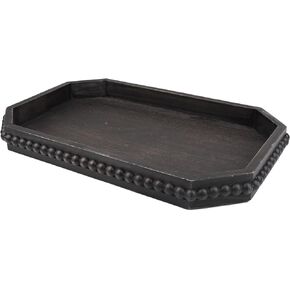 Whitewashed Octagonal Wood Decorative Tray, Small Farmhouse Wooden Serving Tray with Beads, Versatile Shabby Chic Coffee Table Tray for Kitchen Counter, Ottoman, Living Room