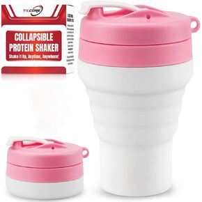 Protein Shaker Bottle Collapsible - Food-Grade, Leakproof Lid 600mL/20oz Shaker - Reusable Silicone Shaker Cups for Protein Shakes for Gym-goers & Travelers
