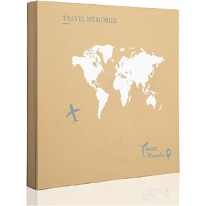Travel Photo Album 4x6 500 Photos 5 Pictures Per Page, 500 Pockets, Refined Kraft Paper Cover Vacation Photo Album Travel Design World Map Adventure