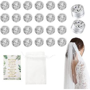 26pcs Veil Weights Invisible Set,Elegant Wedding Veil with Pearls Dress Weights Pearl Veil and Bridal Veil Weights Blessing Card and White Organza Bag for Wedding Party Favors