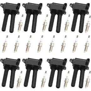 MAYASAF Set of 16 Iridium Spark Plug and 8 Ignition Coil UF504 Pack Compatible for Chrysler Aspen/300, for Dodge Ram 1500/2500/3500/Durango/Journey, for Jeep Grand Cherokee/Commander