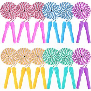 12 Pack Jump Rope for Kids,Jump Rope Stripe Ropes with Plastic Handles,Adjustable Skipping Rope,Colorful Jumping Skipping Stripe Rope for Outdoor Sports Exercise Activity,Assorted Colors