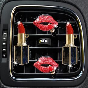 NTRR 4 Pcs Lip Air Vent Clips, Bling Car Fresheners Vents Clips for Women Diamond Diffuser Red Accessories Charm Rhinestone Interior Decor Decoration