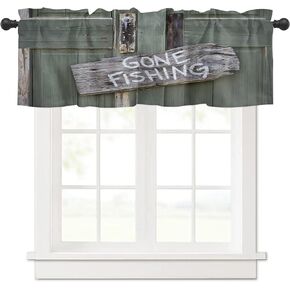 Window Valance Curtain Gone Fishing Wooden Doors Pattern Valance Tier Curtain Blackout Rod Pocket Curtain Valance for Kitchen/Bedroom/Living Room//Bathroom, 1 Panel, 54 x 18 Inch
