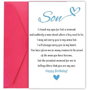 Happy Son Birthday Card, Lovely Birthday Card for Son, Cute Birthday Gifts for Adult Son, Humor Poem Son Bday Cards Gifts from Dad and Mom, Joke Son's Birthday Gift for Stepson