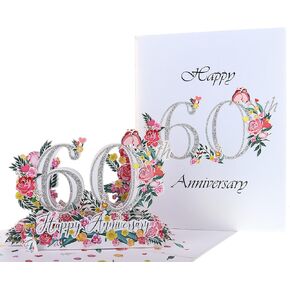 Happy 60th Milestone Anniversary 3D Pop Up Greeting Card - Perfect Couple, Elegant Wedding, Marriage, Romantic, Being Together, Diamond Congratulations, Lovebirds