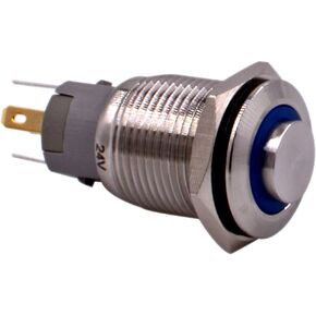 Momentary Push Button Switch, URTONE UR168, 1NO1NC Stainless Steel Shell with 24V Blue LED Ring Suitable for 16mm 5/8" Mounting Hole, Include Socket