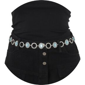 ELABEST Silver Chain Belt O-ring Waist Chain Rhinestone Chain Belts for Women and Girls