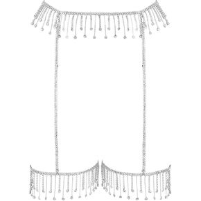 Reetan Glitter Crystal Waist Chains Silver Tassel Thigh Chain Fashion Body Jewelry for Women