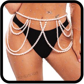 Nicute Pearl Belly Chain Layered Cross Waist Chains Festival Beach Party Club Bikini Body Accessories Jewelry for Women and Girls