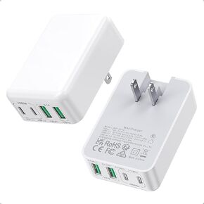 [2 Pack] Flat USB C Charger Block, 40W Slim Foldable 4Port PD+QC Type C Multiport Fast Charging Blocks Box Brick Box USB Wall Plug for iPhone 15/14/13/12Pro Max Plus Mini, for Samsung,Tablet