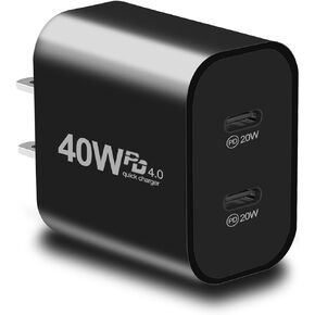 40W PD4.0 USB C Charger Block, CARZONJX USB C Fast Charging Block Dual Type C Power Adapter Wall Charger Plug Cube for iPhone 15/14/13/12/11/XR/XS/8, Galaxy, Google Pixel, Tablet, Notebook