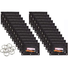24 Packs 3 Ring Binder Pen Pencil Case Pouch Bulk Set Stationery Bag for School Class Office Black